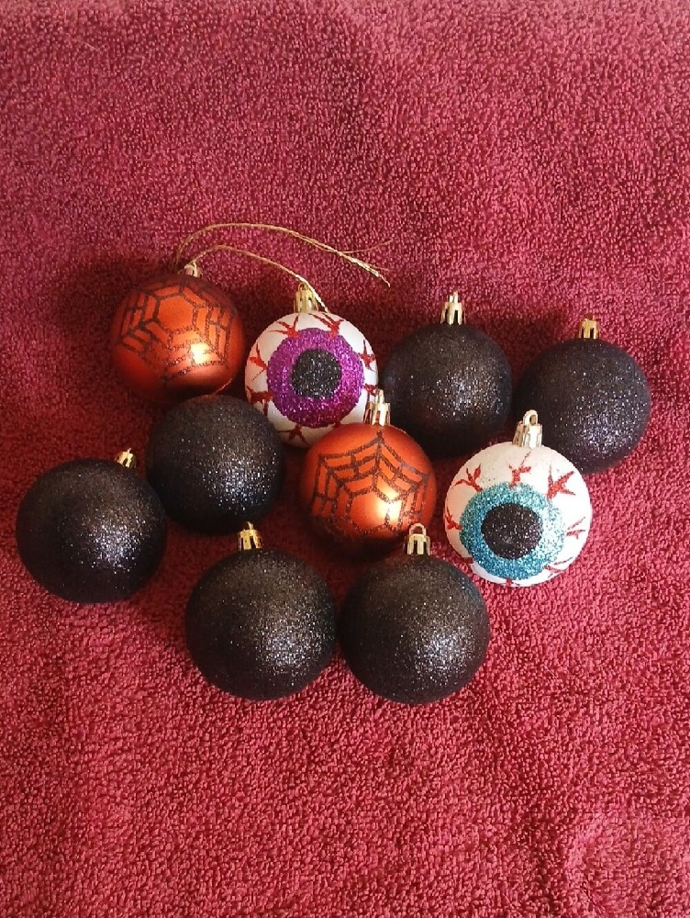 Handcrafted Halloween Eyeball & Black Glitter Holiday Ornaments 10 Spider Webs